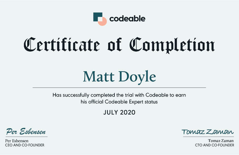 Matt Doyle - Codeable Expert Certificate